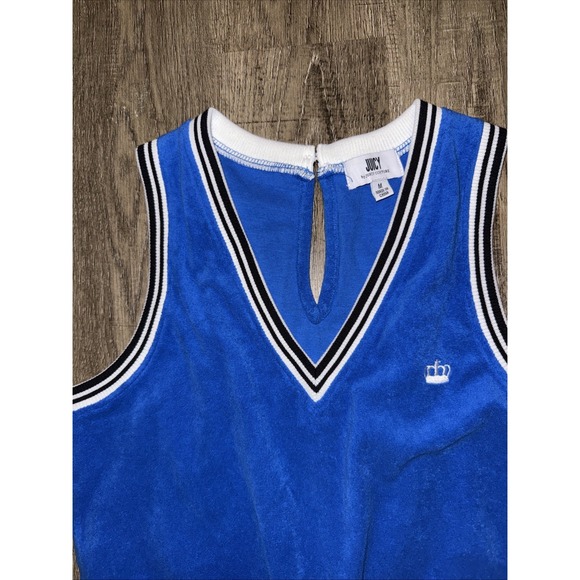 NWT Juicy By Juicy Couture One-Piece Blue Splash Crown Logo Shorts Romper Medium - Picture 2 of 4